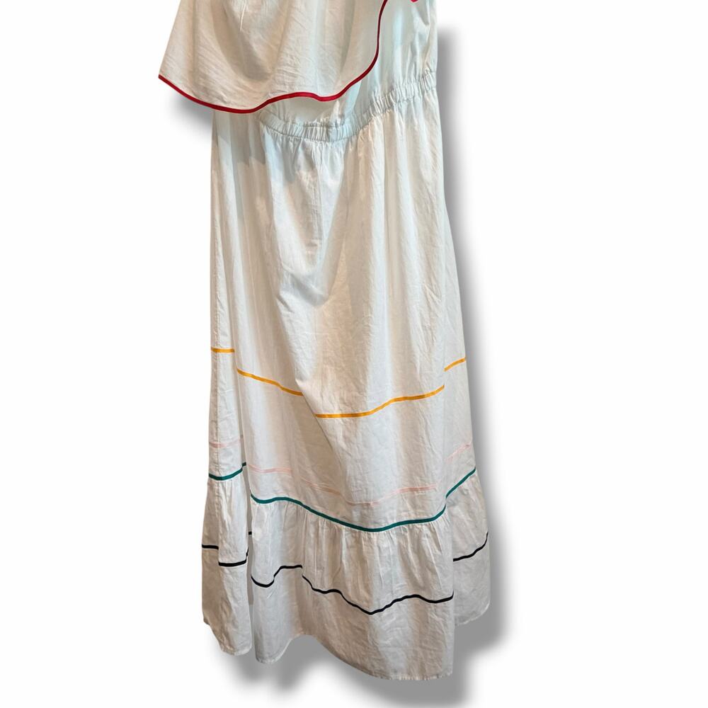 NEW Lane Bryant One Shoulder Ruffle Maxi Dress White Cotton Ribbon Accents 18 - Picture 5 of 9